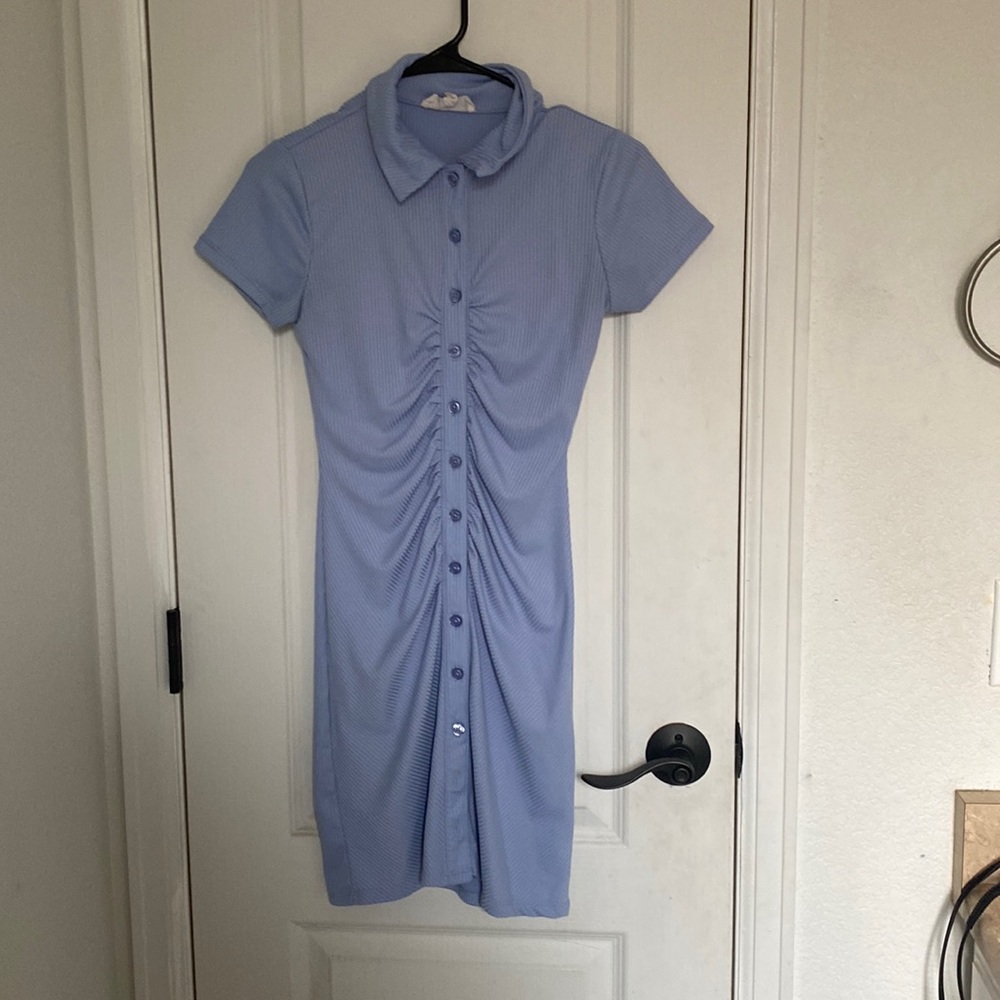 Blue button up collared dress